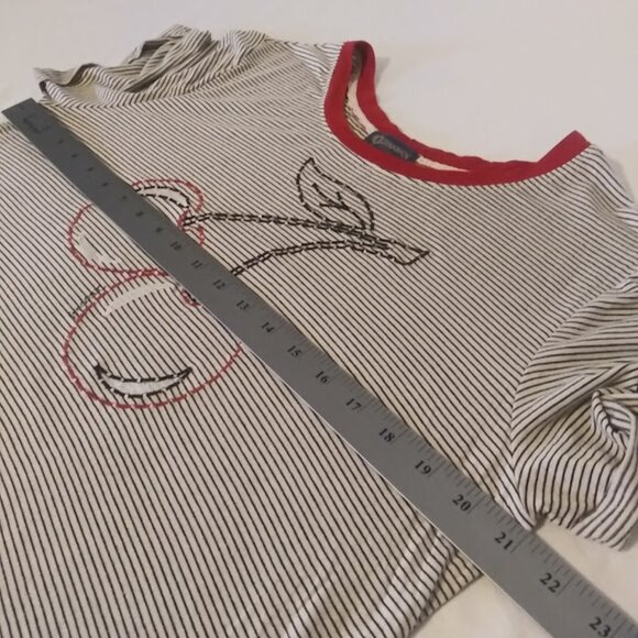 Democracy women's size L white, black and red striped cherry top - Picture 8 of 13